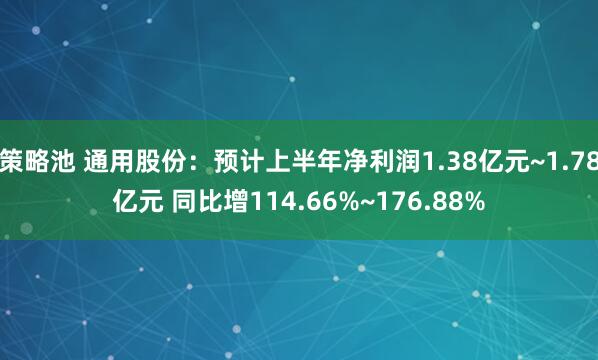 策略池 通用股份:预计上半年净利润1.38亿元~1.78亿元 同比增114.66%~176.88%